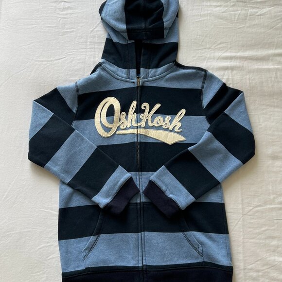 OshKosh B'Gosh Boys Full Zip Logo Blue Stripe Hoodie Sweatshirt - Picture 3 of 5
